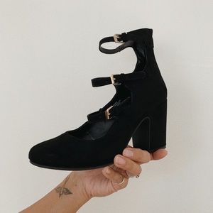 Triple Strap Mary Jane Block Heels